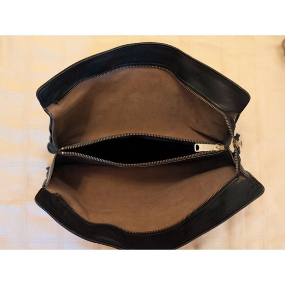 Vintage Black Leather Handbag W/ Gold Accents Womens Classic Career Tote Bag - Picture 11 of 16